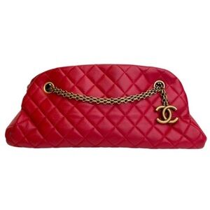 Authentic CHANEL just mademoiselle red quilted lambskin bowling bag